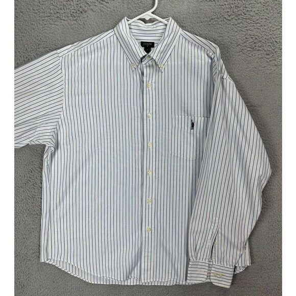 J Crew Button Down Shirt Adult XL White Blue Striped Long Sleeve Pocket Mens